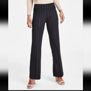 Women's Black Pinstripe Wide-Leg Pants